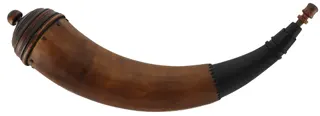 Powder Horn,
14", raised tip, turned maple beehive base